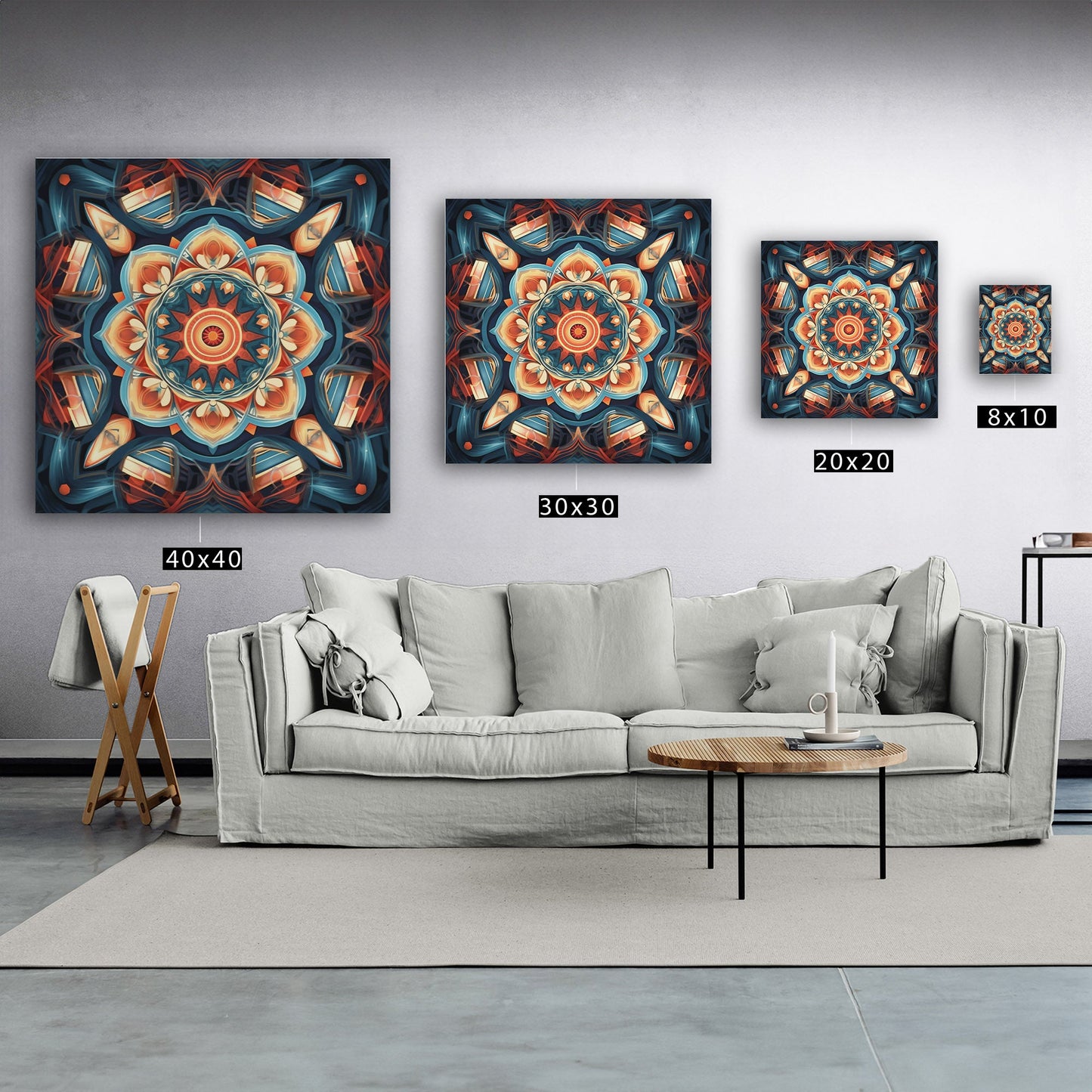 Hypnotic digital kaleidoscope wall art with vibrant colors and intricate symmetry