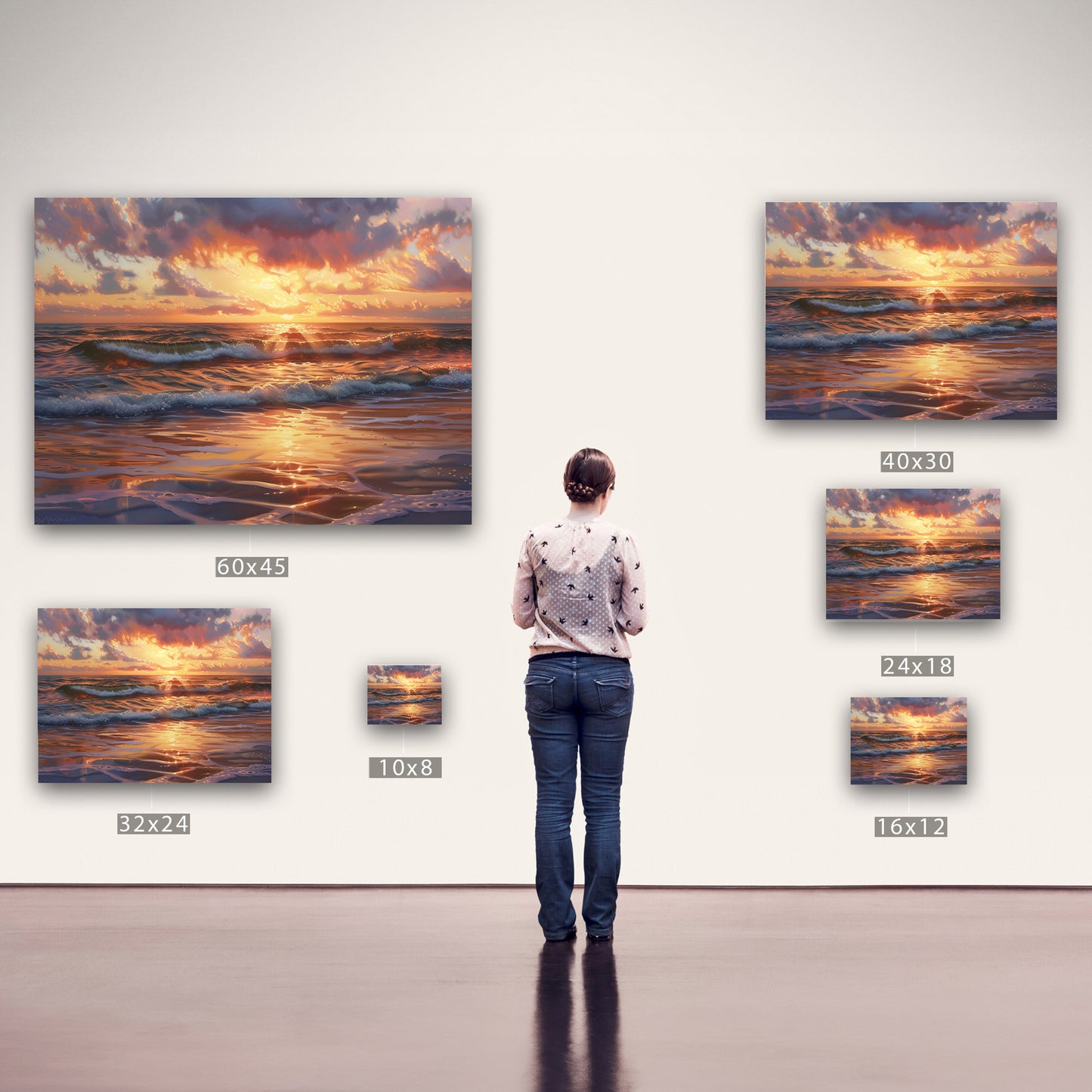 Seascape art piece capturing coastal tranquility - Coastal serenity Sunset Bliss