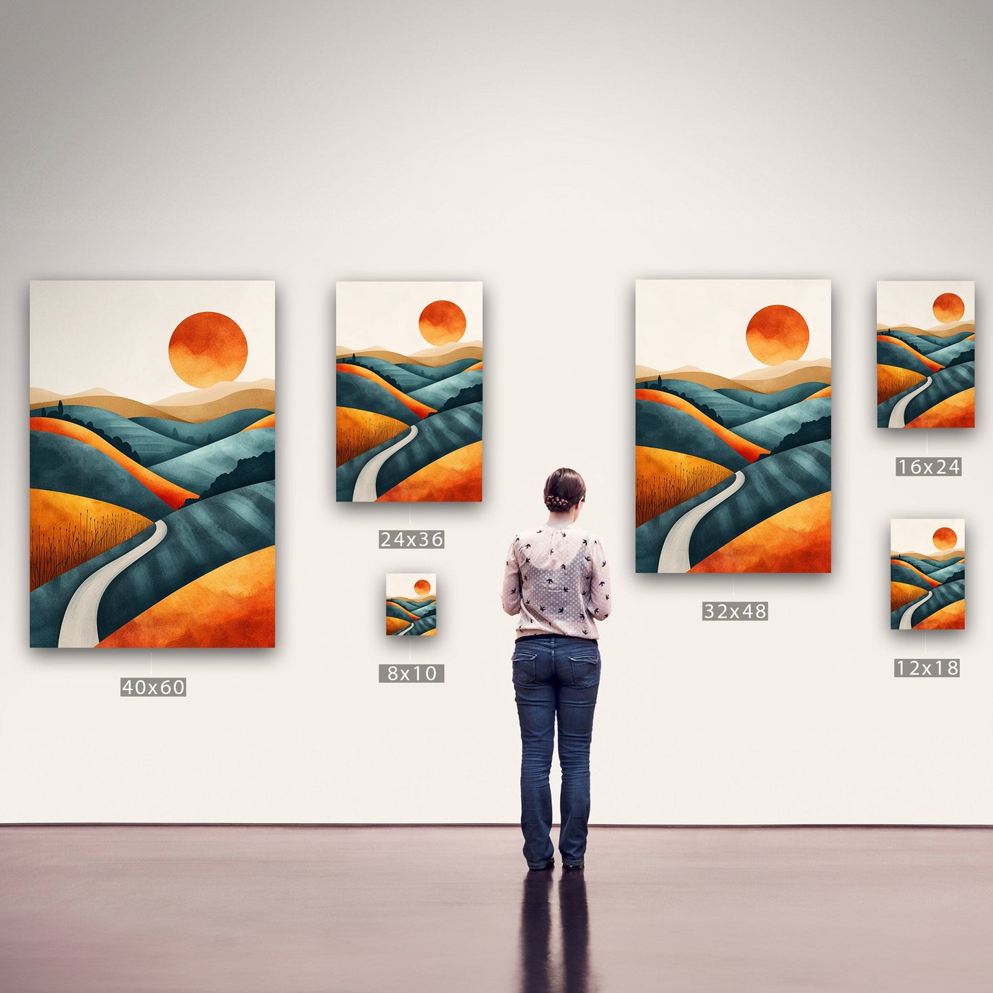 Abstract Hills at Sunset in Orange and Blue - Vivid Dreamscape: Path to Serenity