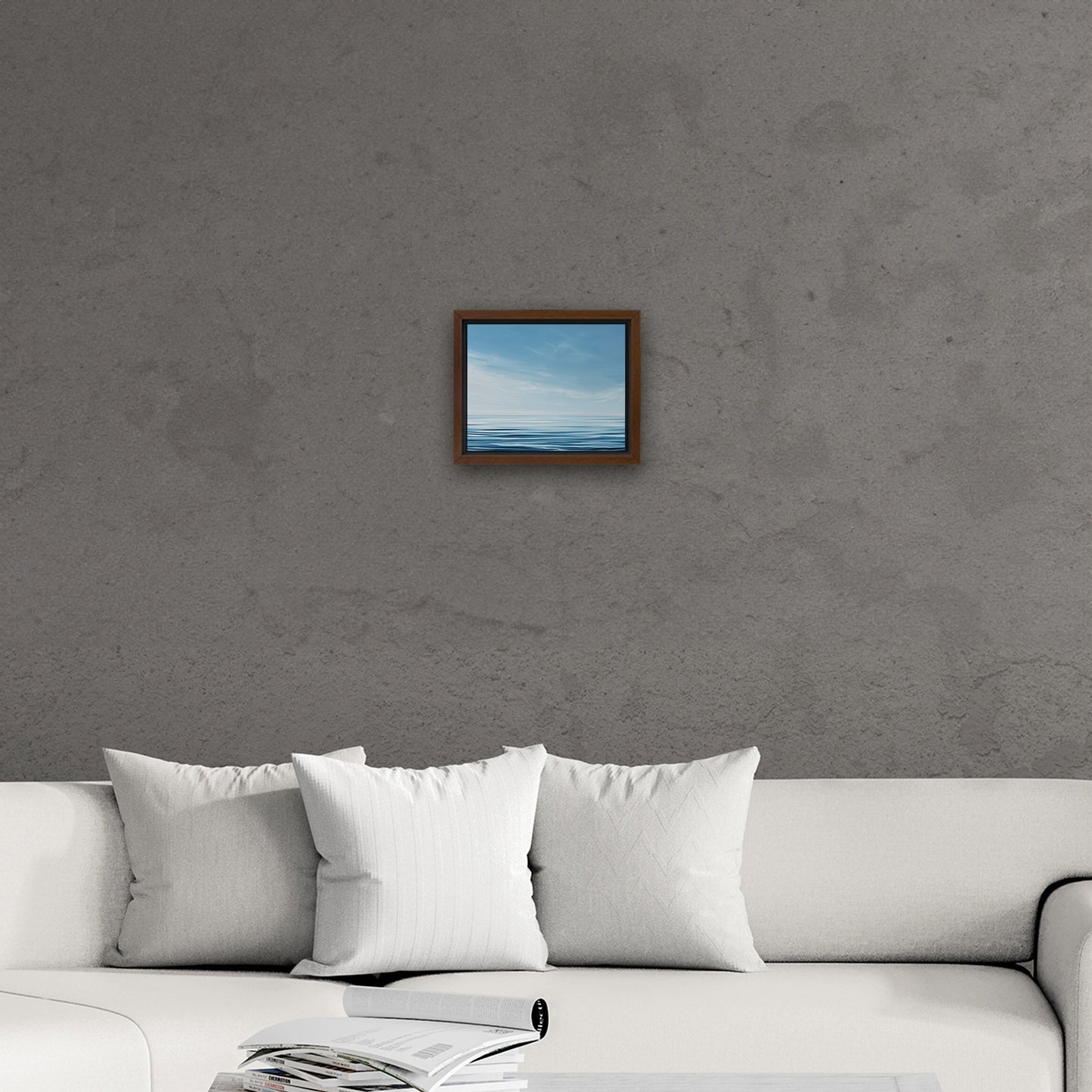 Minimalist abstract brush stroke painting of ocean and blue sky - Tranquil Serenity