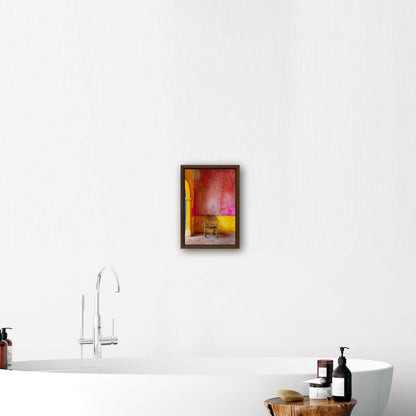 Old Wooden Chair Against a Textured Wall - Vibrant Still Life