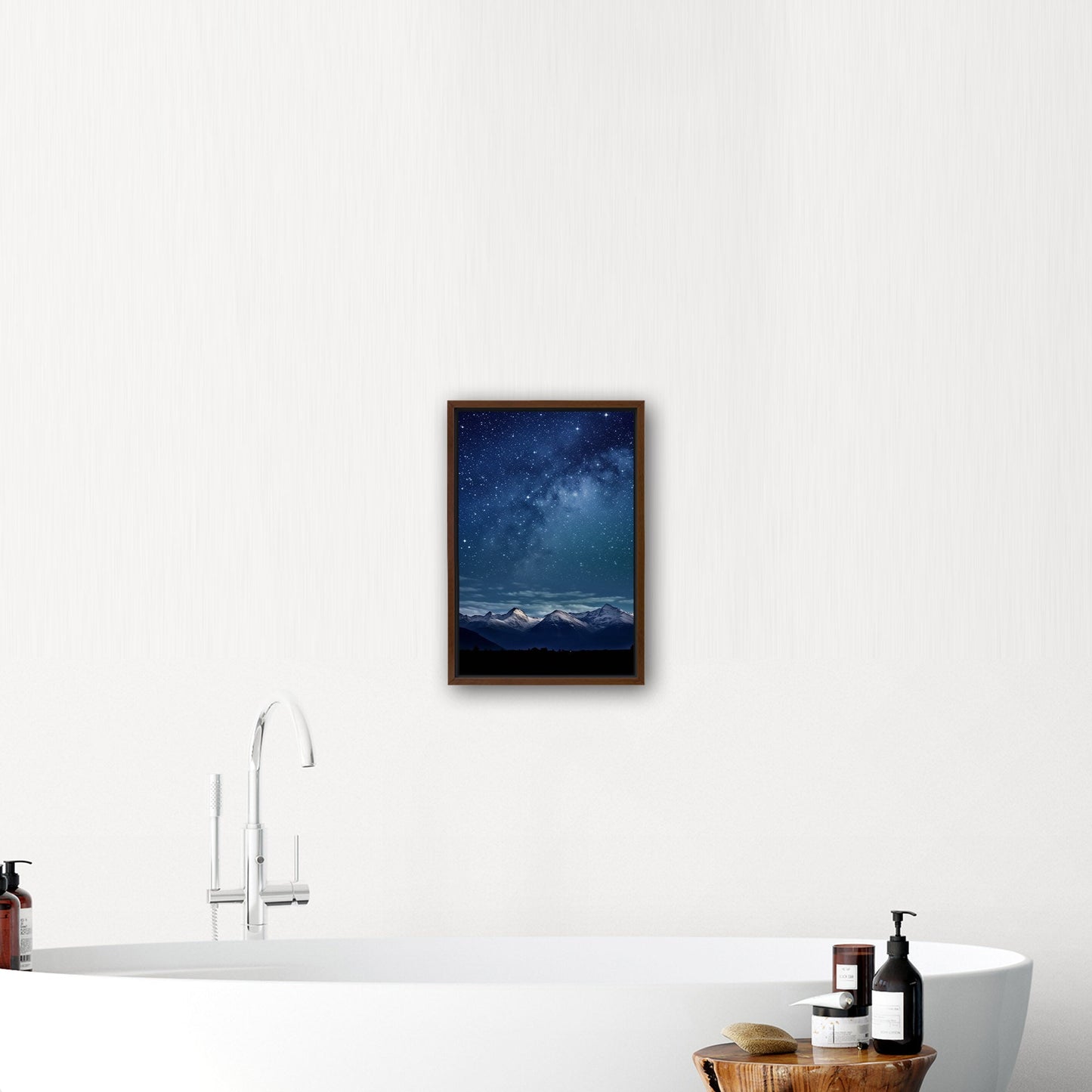 Painting of Star-filled Sky at night with Mountains as Backdrop - Starry Serenity at Midnight