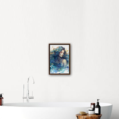 Watercolor Mermaid Portrait in Blue - Enchanting Mermaid's Mystical Underwater Dance