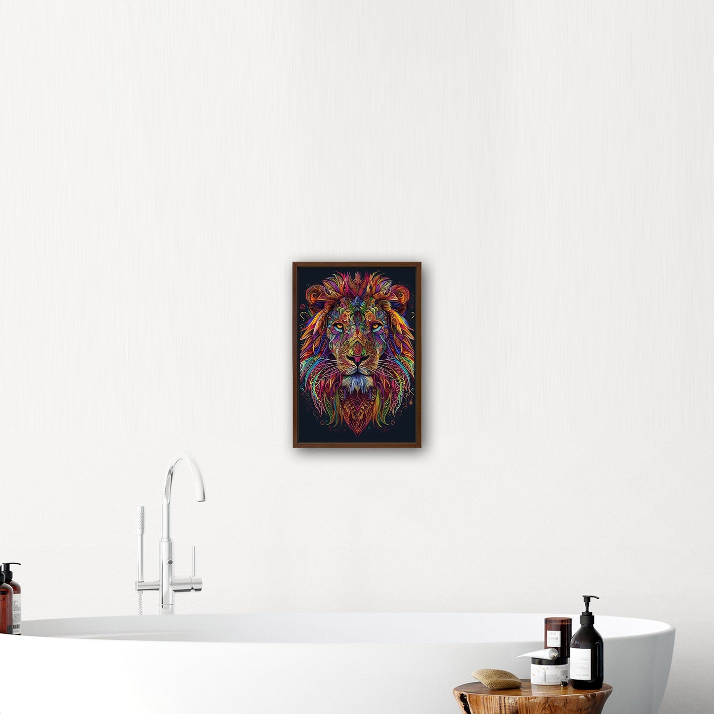 Multicolor Vibrant Digital Drawing of Majestic Lion Face - Lion's Vibrant Mandala Dance