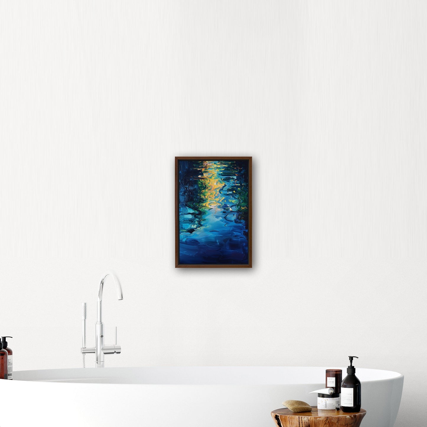 Mesmerizing abstract oil painting of water with vibrant ripples - Enchanting Oasis