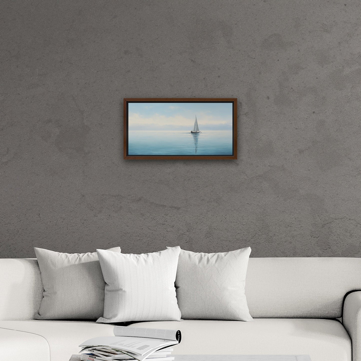 Tranquil seascape with solitary sailboat - Peaceful Horizon