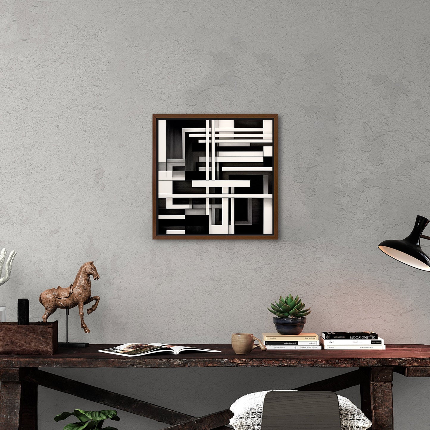 Black and White Geometric Abstract Painting - Sleek Serenity