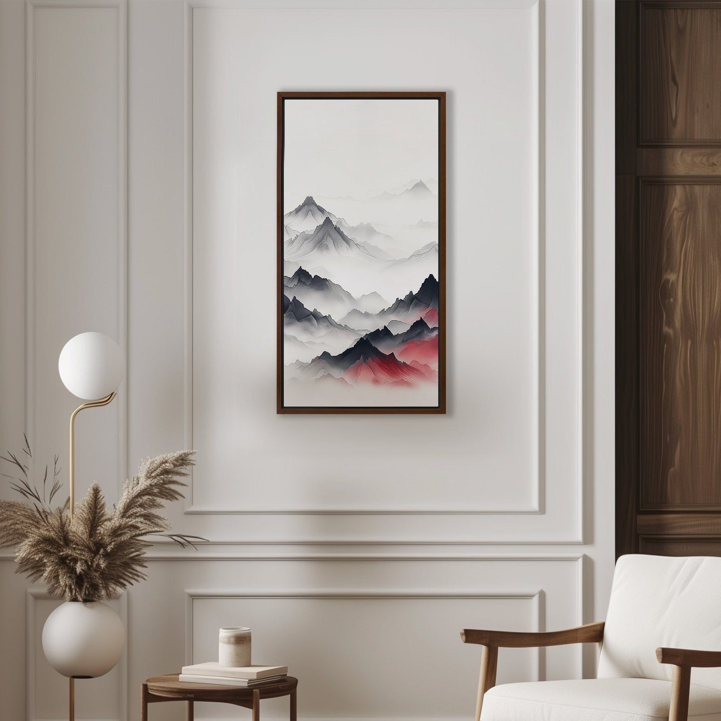 Minimalist Mountain Peaks on White Background - Ethereal Summit