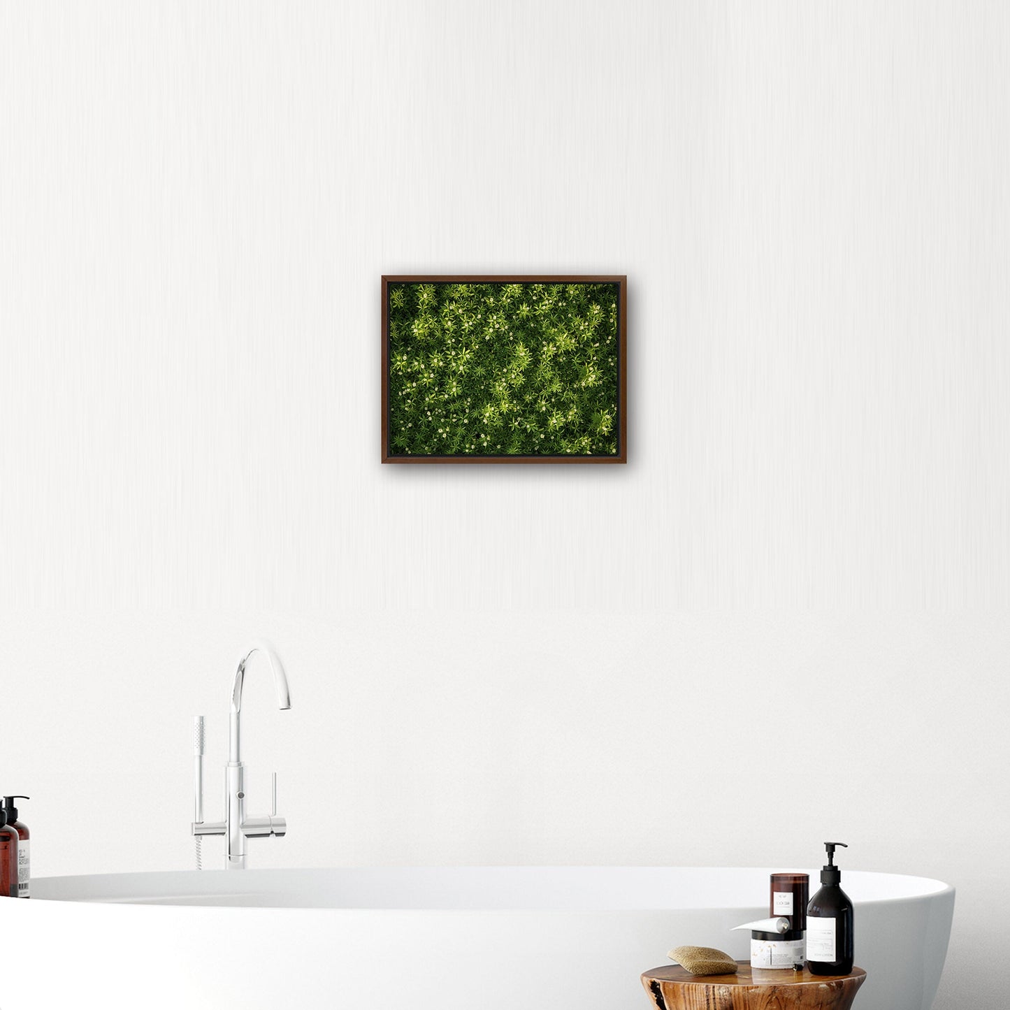 Stunning wall art with lush greens and tiny wildflowers - Enchanted Oasis