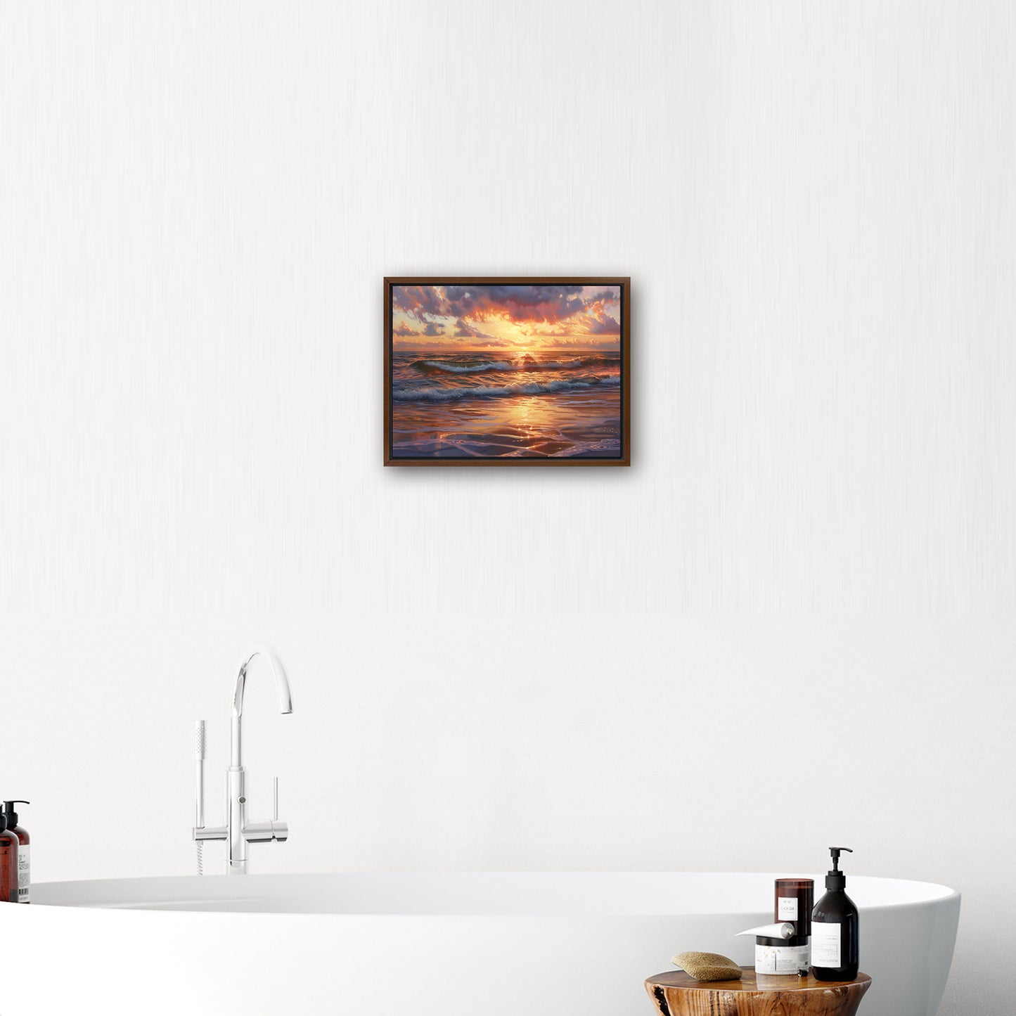 Seascape art piece capturing coastal tranquility - Coastal serenity Sunset Bliss