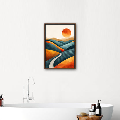 Abstract Hills at Sunset in Orange and Blue - Vivid Dreamscape: Path to Serenity