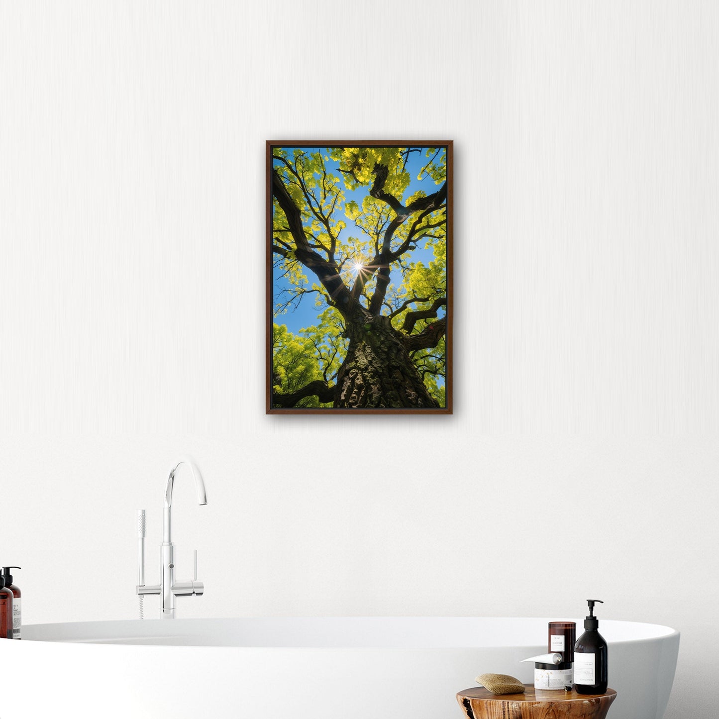 Photorealistic Tree Trunk View of Tree and Sky - Tranquil Vitality: Sunlit Tree Dream