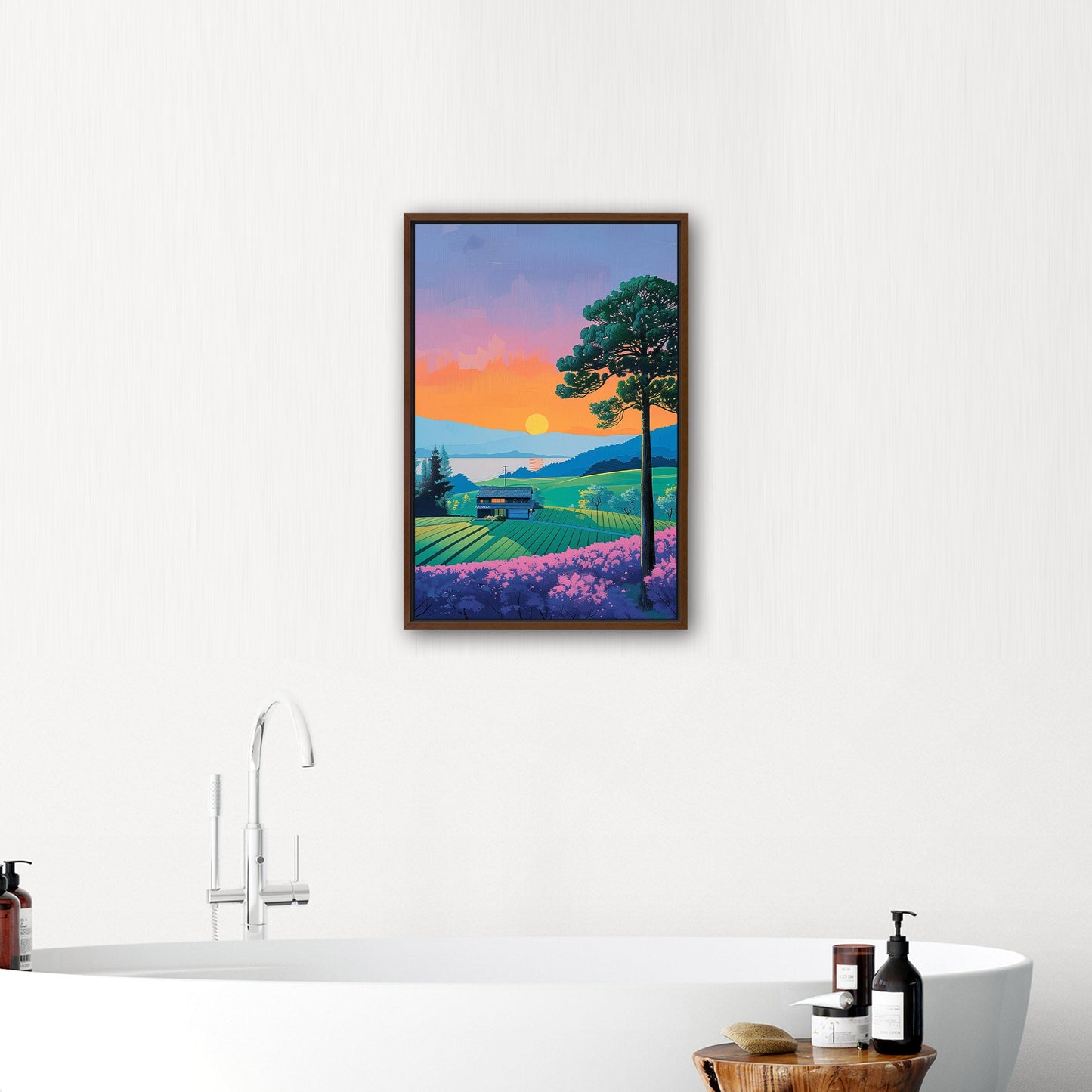 Vintage sunset house on canvas - Serenity Sunset Glow