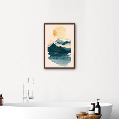 Abstract wall art featuring ocean waves, mountains, and sun - Tranquil Nature Revival