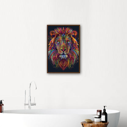 Multicolor Vibrant Digital Drawing of Majestic Lion Face - Lion's Vibrant Mandala Dance