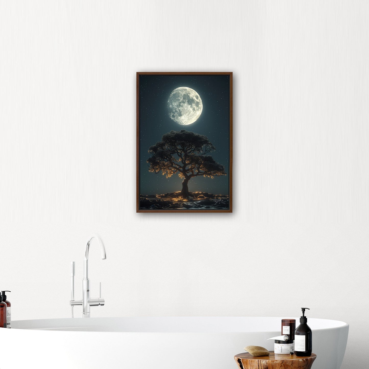 Perfect Isolated Tree with Moon at Night - Moonlit Serenity