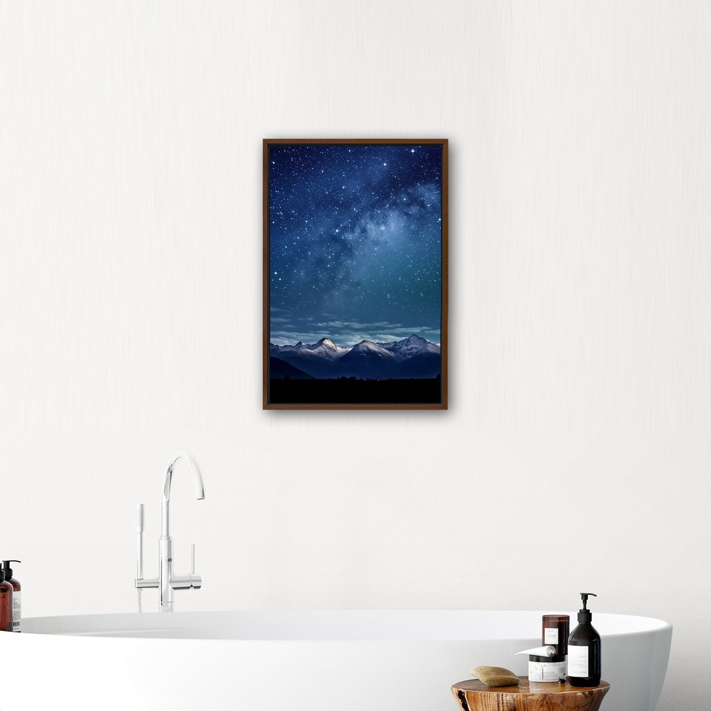 Painting of Star-filled Sky at night with Mountains as Backdrop - Starry Serenity at Midnight