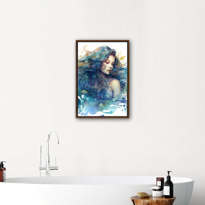 Watercolor Mermaid Portrait in Blue - Enchanting Mermaid's Mystical Underwater Dance