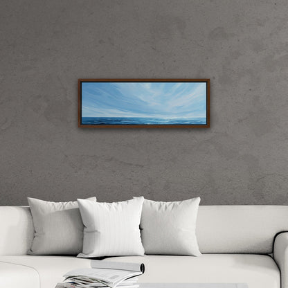 Minimalist abstract brush stroke painting of ocean and blue sky - Tranquil Seaside Serenity