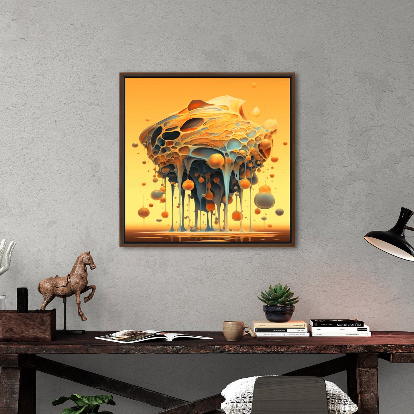 Abstract, surreal wall art with melting shapes- Enigma of Melting Dreams