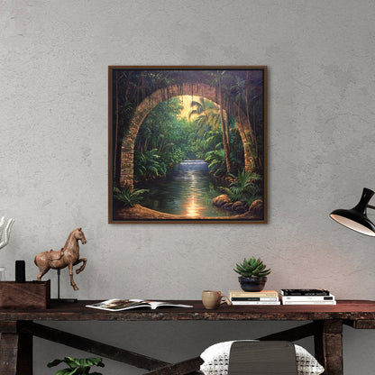 Painting of Archway Tunnel Looking Out at Jungle River - Enchanted Water View