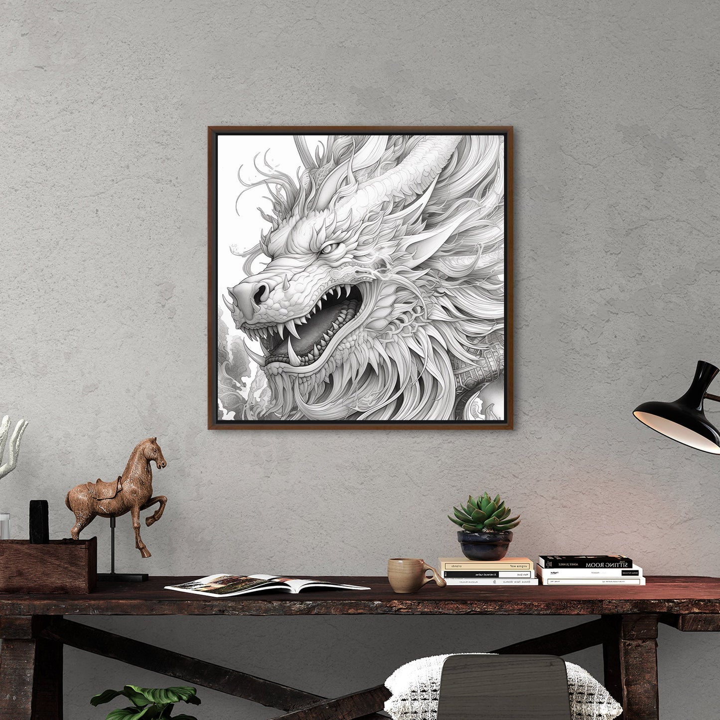 Pencil Drawing Style of Asian Dragon Head - Mythical Dragon: Intricate Allure