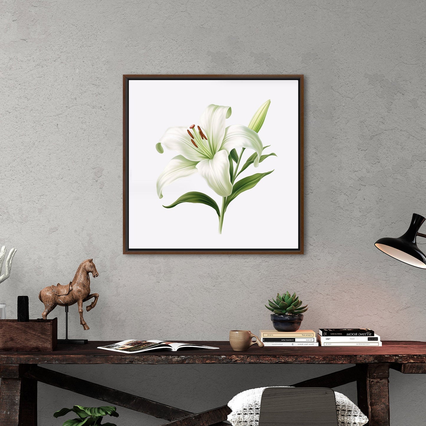 Painting of a Single Lily Highly Detailed on White Background - Lily Elegance