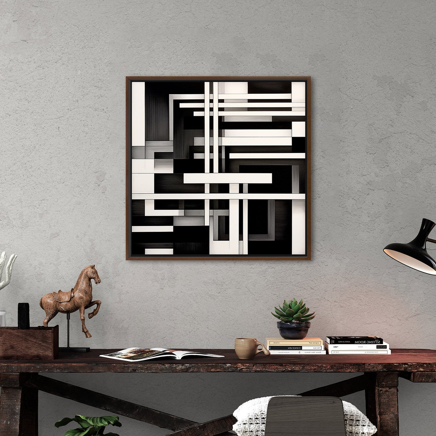 Black and White Geometric Abstract Painting - Sleek Serenity