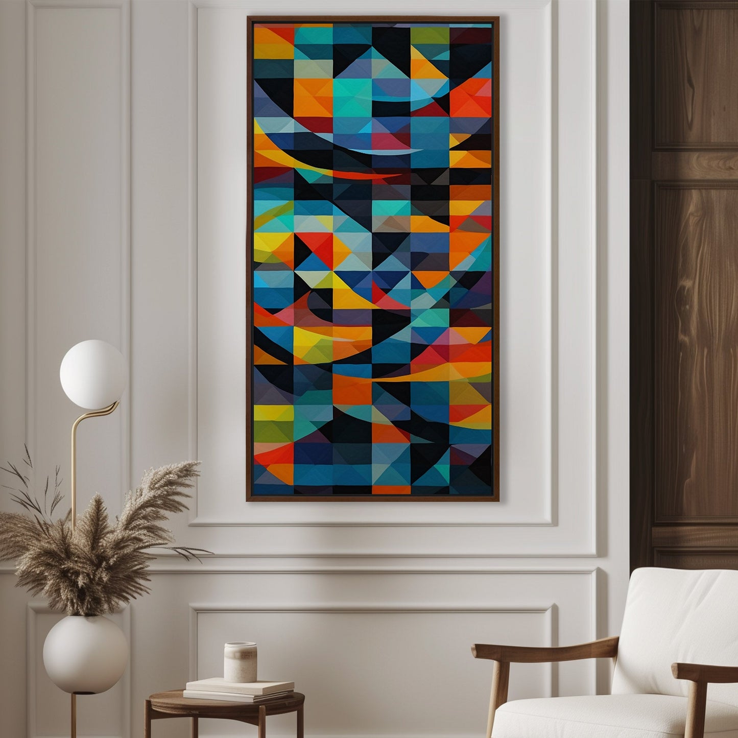 Geometric Abstracts Digital Render in Blues, Blacks and Yellows - Geometric Symphony of Color