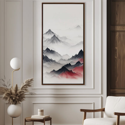 Minimalist Mountain Peaks on White Background - Ethereal Summit