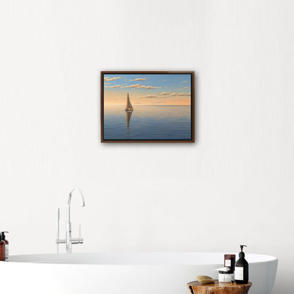 Lone Sailboat at Sunset Painting - Tranquil Sails on the Vast Horizon