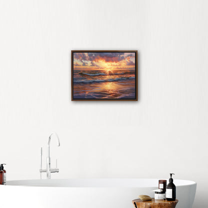 Seascape art piece capturing coastal tranquility - Coastal serenity Sunset Bliss