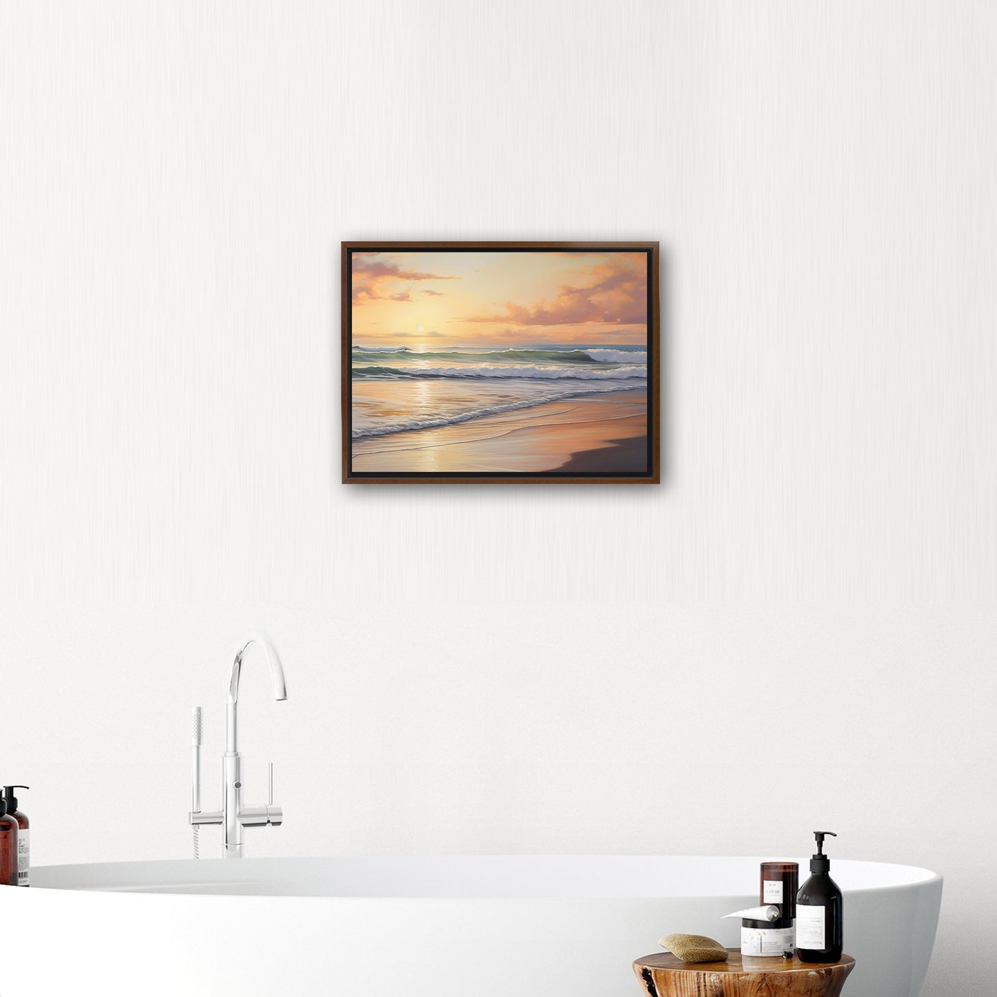 Coastal Beach Painting at Sunset - Golden Coast Sunset Serenity