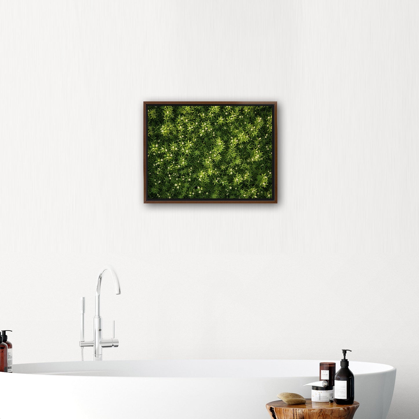 Stunning wall art with lush greens and tiny wildflowers - Enchanted Oasis