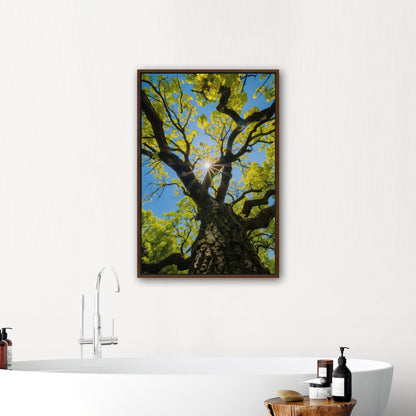 Photorealistic Tree Trunk View of Tree and Sky - Tranquil Vitality: Sunlit Tree Dream