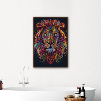 Multicolor Vibrant Digital Drawing of Majestic Lion Face - Lion's Vibrant Mandala Dance