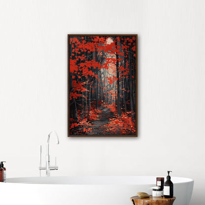 Japanese red maple grove, golden rays, handmade - Elevate Your Space