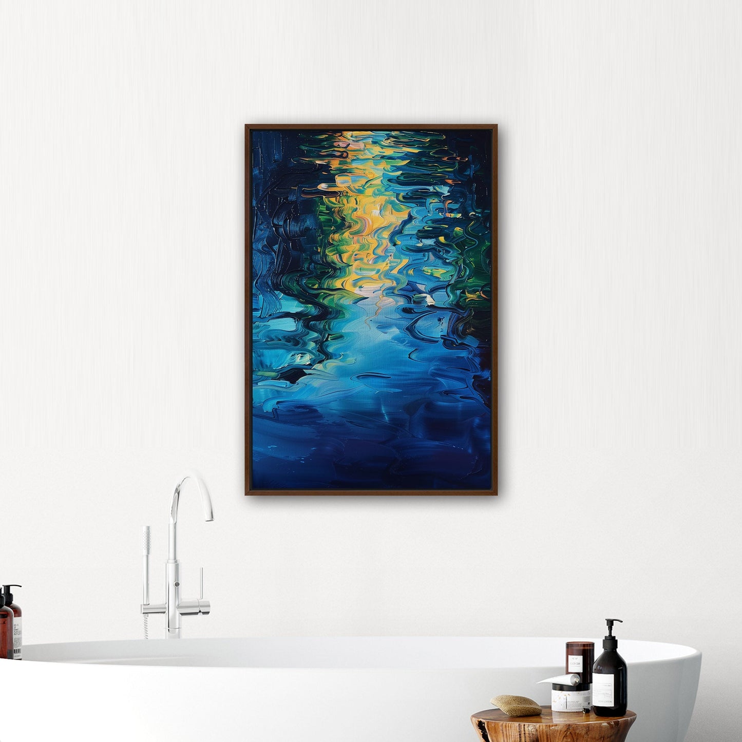 Mesmerizing abstract oil painting of water with vibrant ripples - Enchanting Oasis