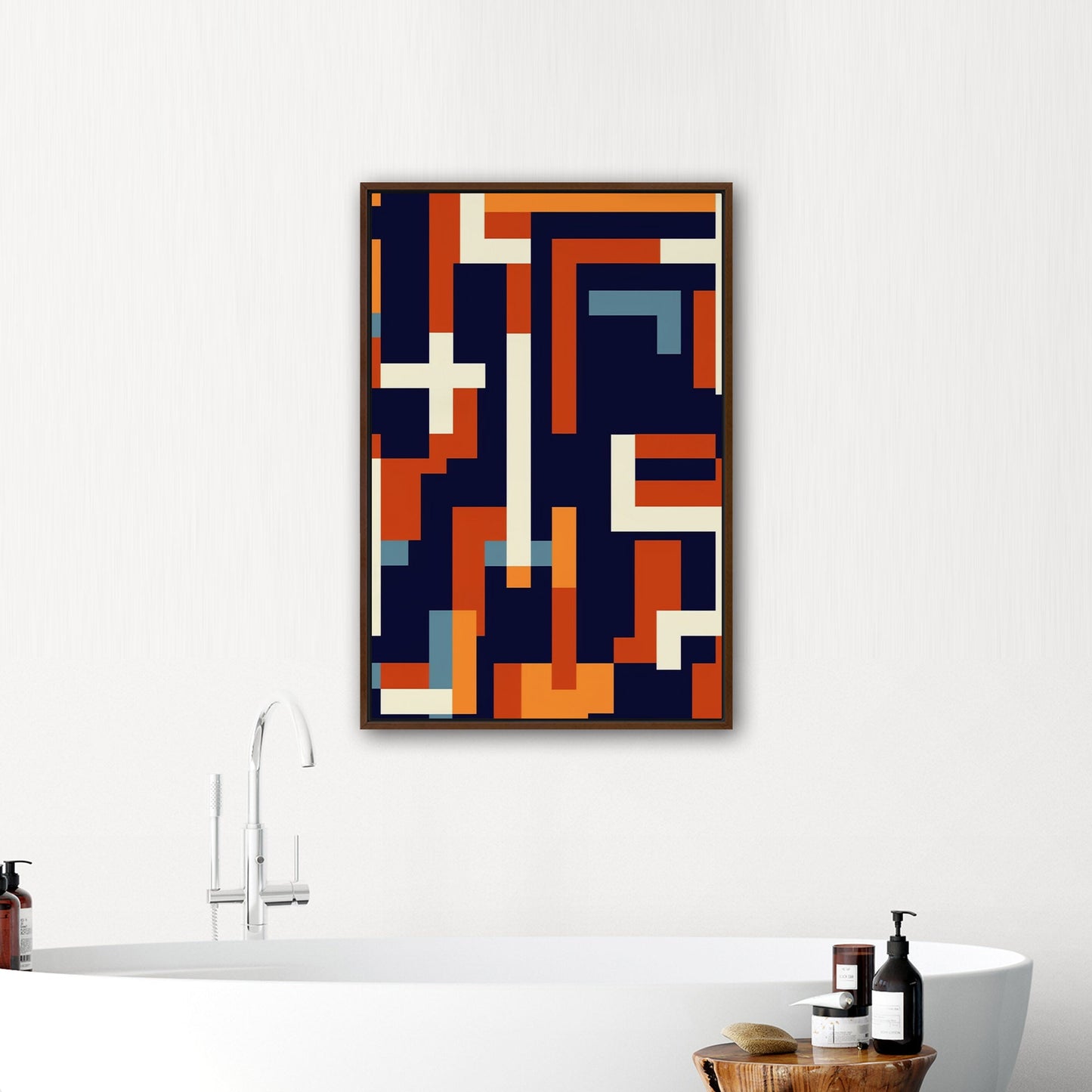 Geometric abstract wall art in blue and gold - Zenith Bliss