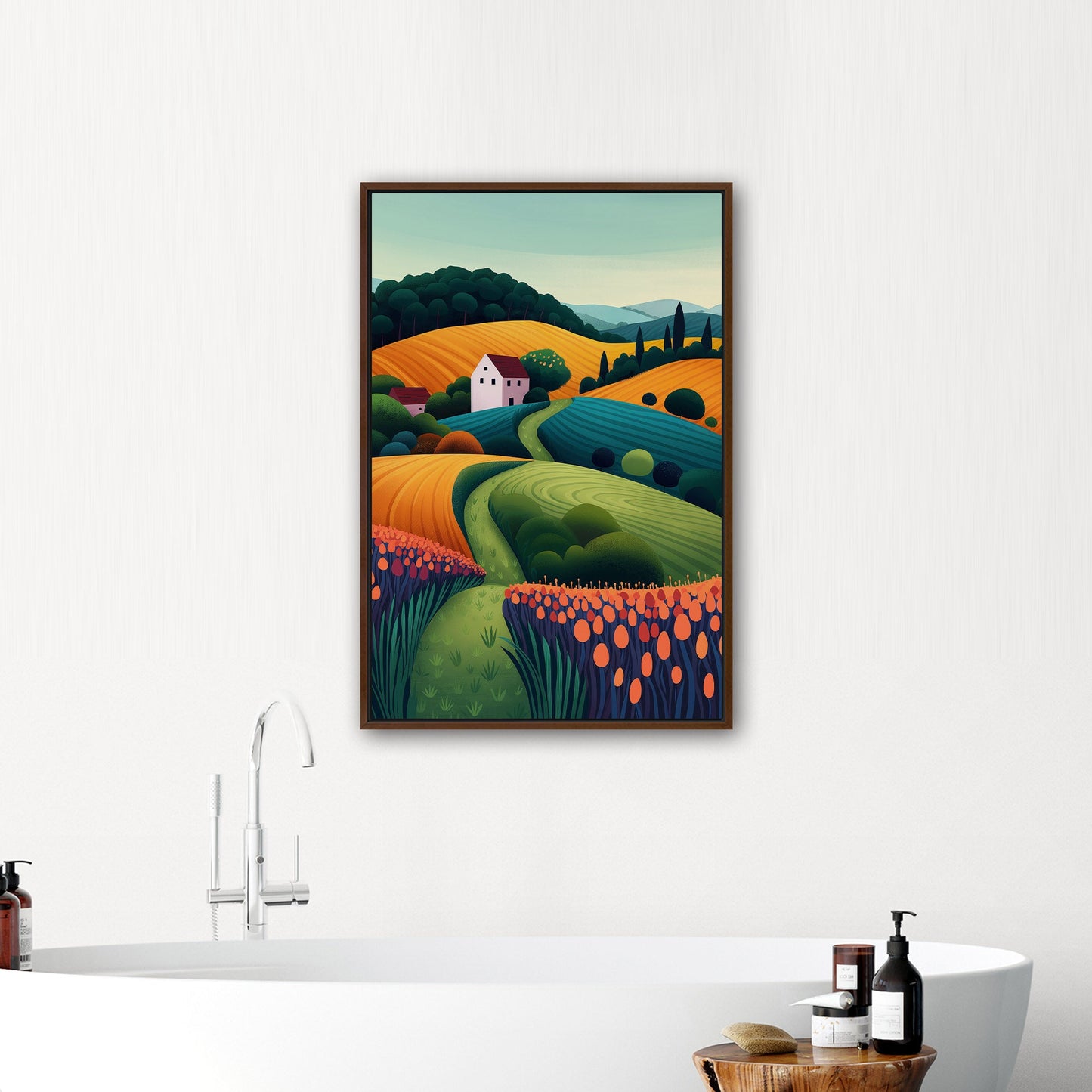 Stylized Digital Illustration of Countryside Vista - Dynamic Dreamscape