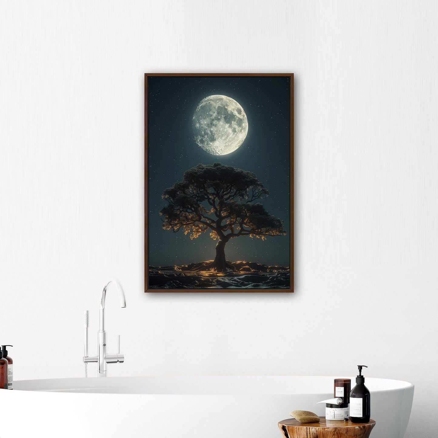 Perfect Isolated Tree with Moon at Night - Moonlit Serenity