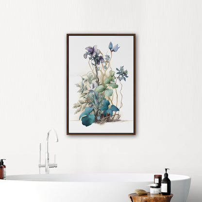 Watercolor of Wildflowers in Blues, Teals and Greens - Botanical Elegance