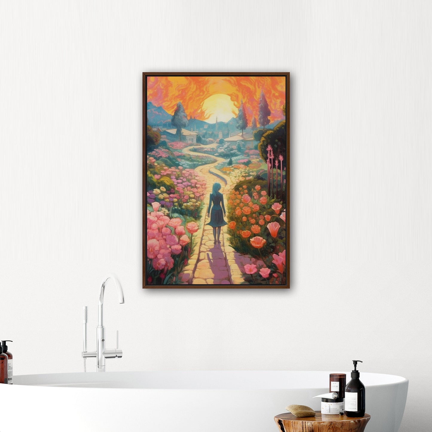 Child's Room Whimsical Fairytale Watercolor Landscape - Enchanted Floral Pathways