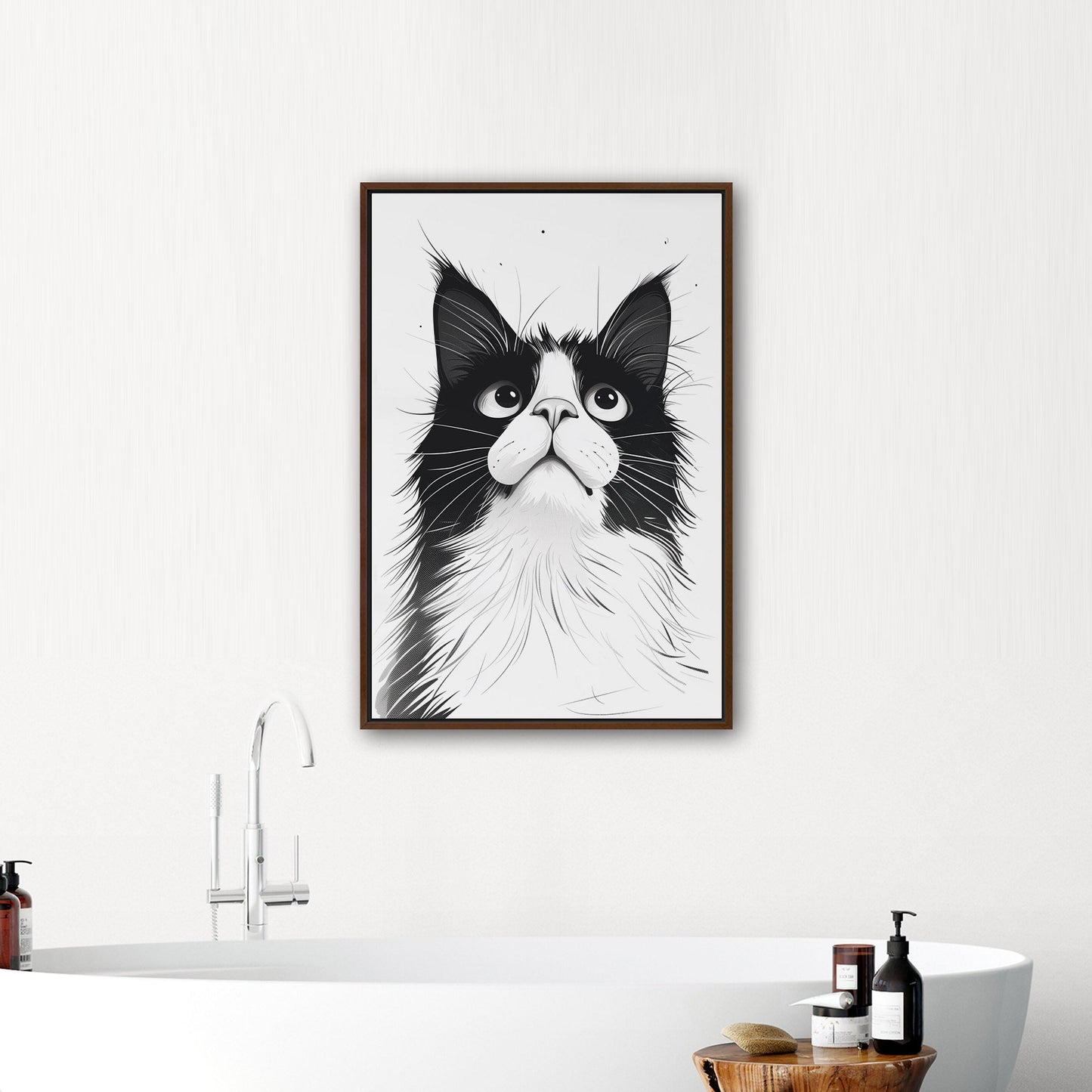 Black and White Cat Pencil Drawing - Curious Cat's Monochrome Gaze