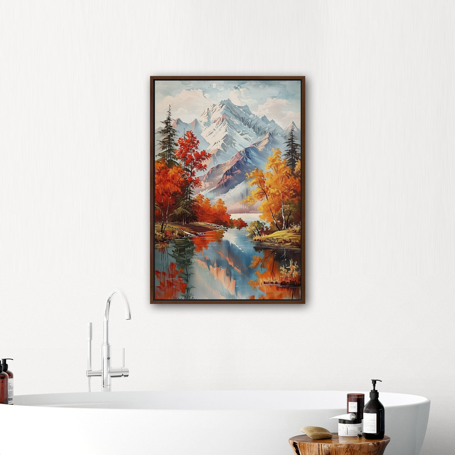 Vintage Mountain Landscape Painting - Enchanted Wilderness Retreat