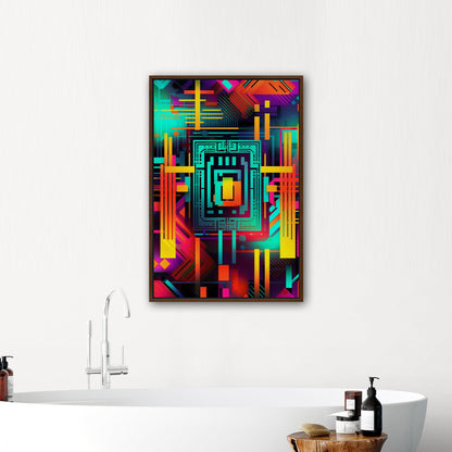 Retro Art Deco Inspired Abstract Digital Render - Neon Galactic Rhythm