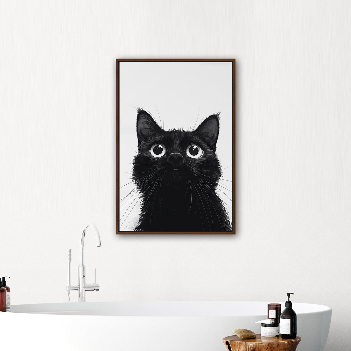 Whimsical cat peering over edge - Enchanted Feline