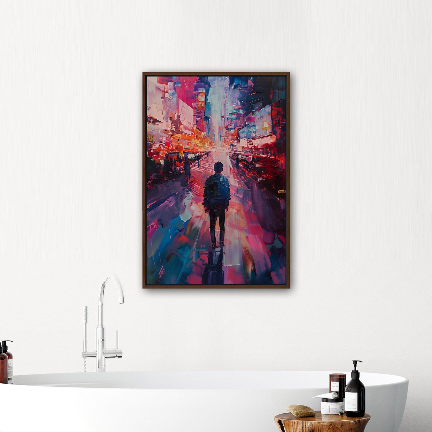 Impressionistic Painting of Modern City in Vibrant Pinks and Blues - Embrace the Vision