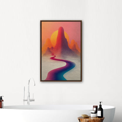 Minimalist Abstract Digital Render of Road Leading to Mountains at Sunrise - Sunburst Aspirations