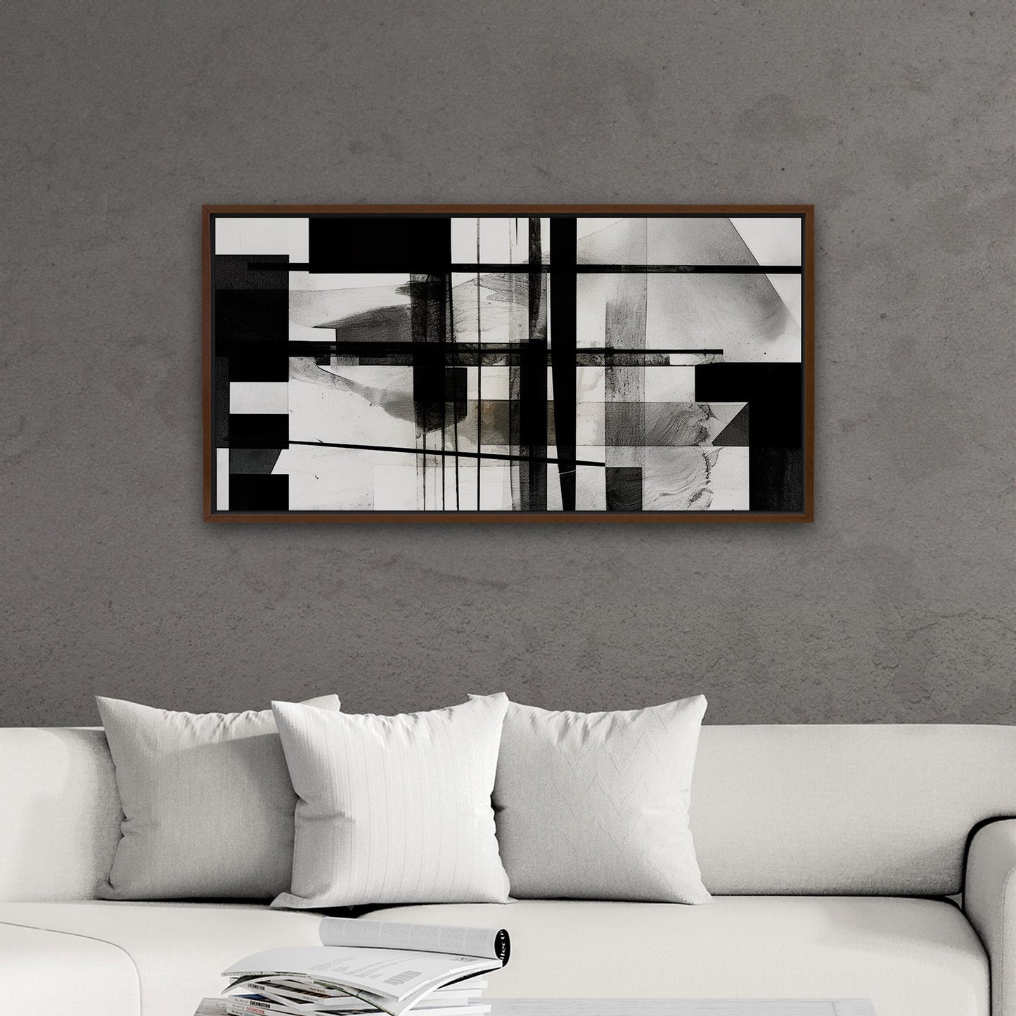 Black and White Geometric Abstract Painting - Sleek Geometry: Monochrome Dreams